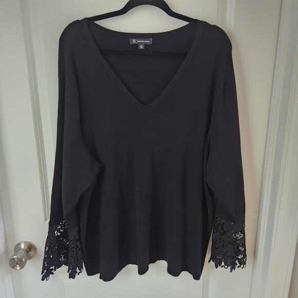 INC International Concepts Black V Neck Knit Sweater Lace Size 4XL - Picture 2 of 5